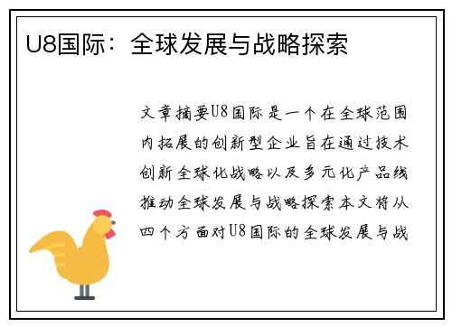 U8国际：全球发展与战略探索